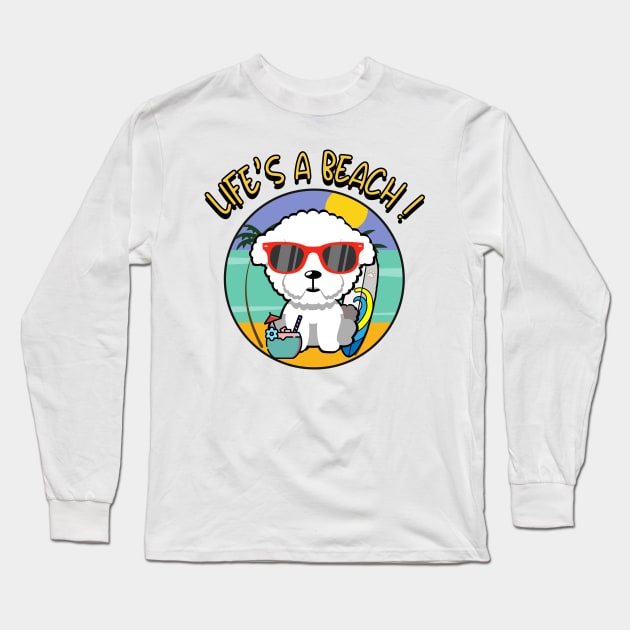 Cute furry dog Goes to the beach Long Sleeve T-Shirt by Pet Station
